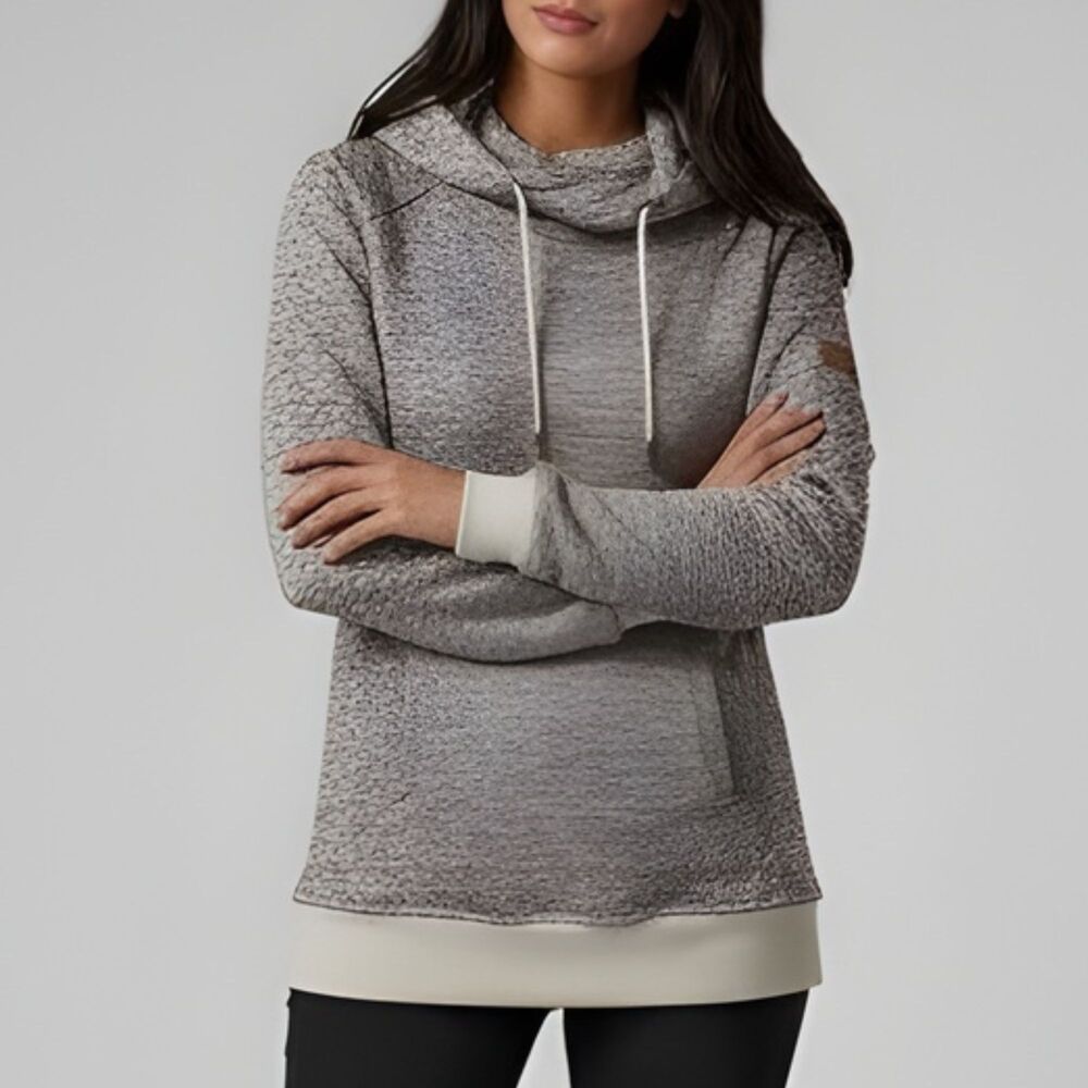 Roxy Dipsy Cowl Neck Tan Grey Hoodie Womens size L Pullover
